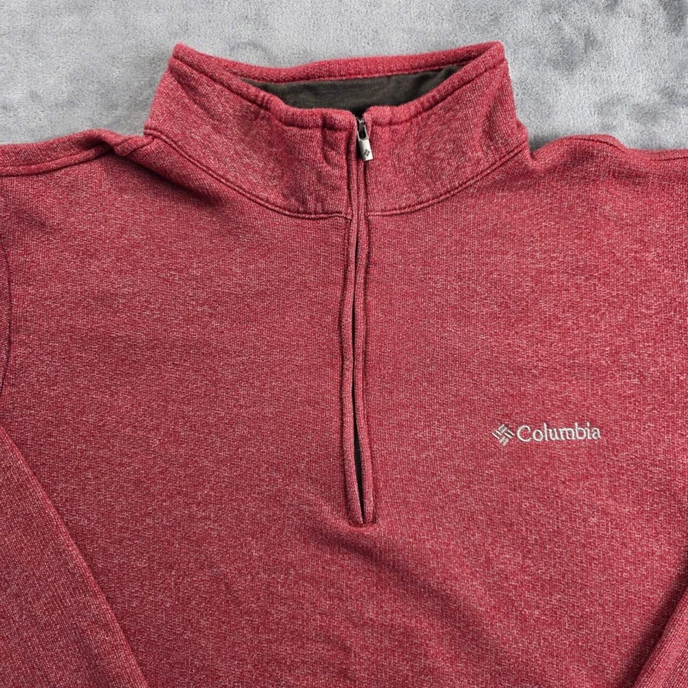 Columbia Pullover Mens Large Red Marl‎ Hart Mountain II Quarter Zip Sweatshirt